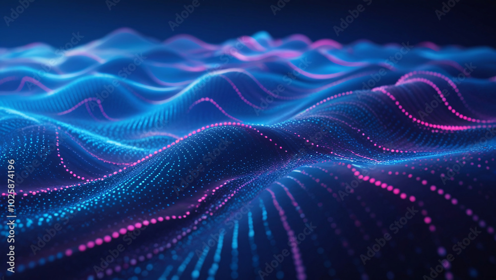 Dynamic Abstract Artwork Featuring Flowing Wave-Like Patterns in Vibrant Blues and Pinks, Set Against a Dark Background, Evoking a Futuristic Oceanic Landscape with Fluid Energy Dynamic Abstract Artwork Featuring Flowing Wave-Like Patterns in Vibrant Blues and Pinks, Set Against a Dark Background, Evoking a Futuristic Oceanic Landscape with Fluid Energy