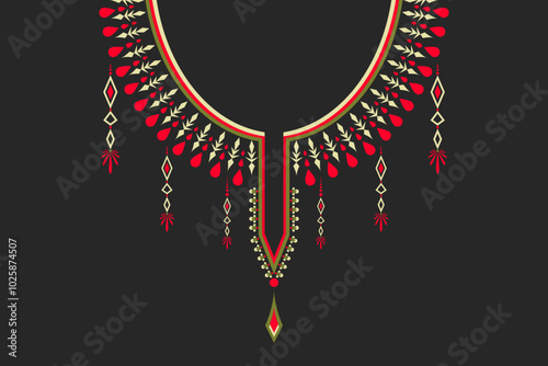 Ethnic Neck Collar Embroidery for fashion and other uses in vector. Geometric oriental pattern ethnic traditional flower necklace embroidery designs for fashion clothes, t-shirts in tribal style.