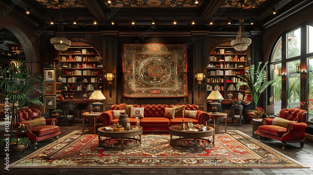 Elegant Living Room Interior Design with Dark Wood and Vintage Furniture Elegant Living Room Interior Design with Dark Wood and Vintage Furniture