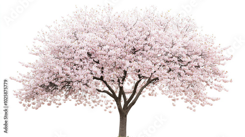 Blossoming cherry tree, white isolate background