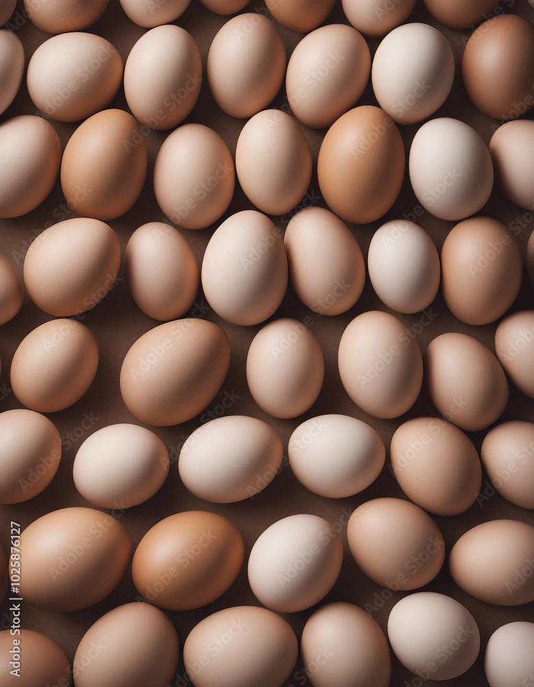 Top view of neatly arranged eggs, perfectly positioned in even rows. Top view of neatly arranged eggs, perfectly positioned in even rows.