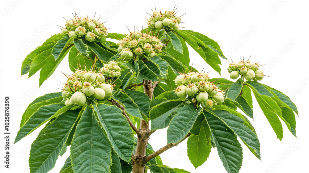 Chestnut tree with green leaves and buds. Chestnut tree with green leaves and buds.