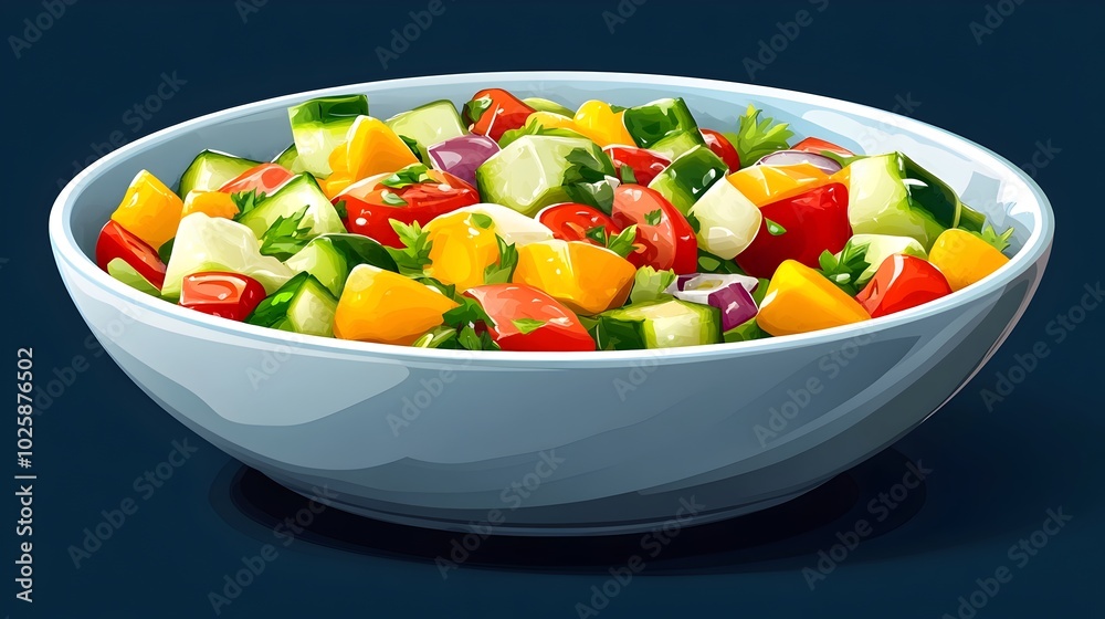 Vibrant Vegetable Salad with Triadic Color Palette in Flat Design Vibrant Vegetable Salad with Triadic Color Palette in Flat Design