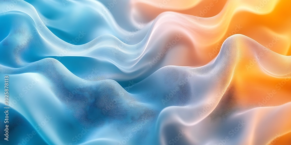 Obraz premium Abstract waves of blue and orange fabric textures.