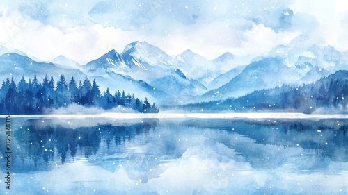 Watercolor Mountains landscape and snow,Christmas winter background,Winter nature landscape,background card,wallpaper,Snowy wintervector illustration,Drawing winter time concept background.