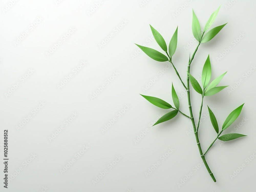 Fototapeta premium Green Bamboo Branch on White Background