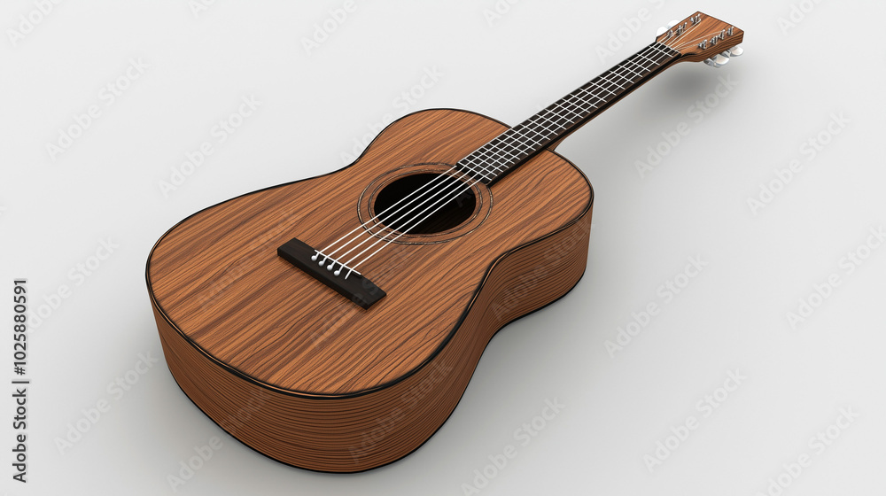 Fototapeta premium Acoustic guitar displayed on a neutral surface, highlighting its intricate wood details