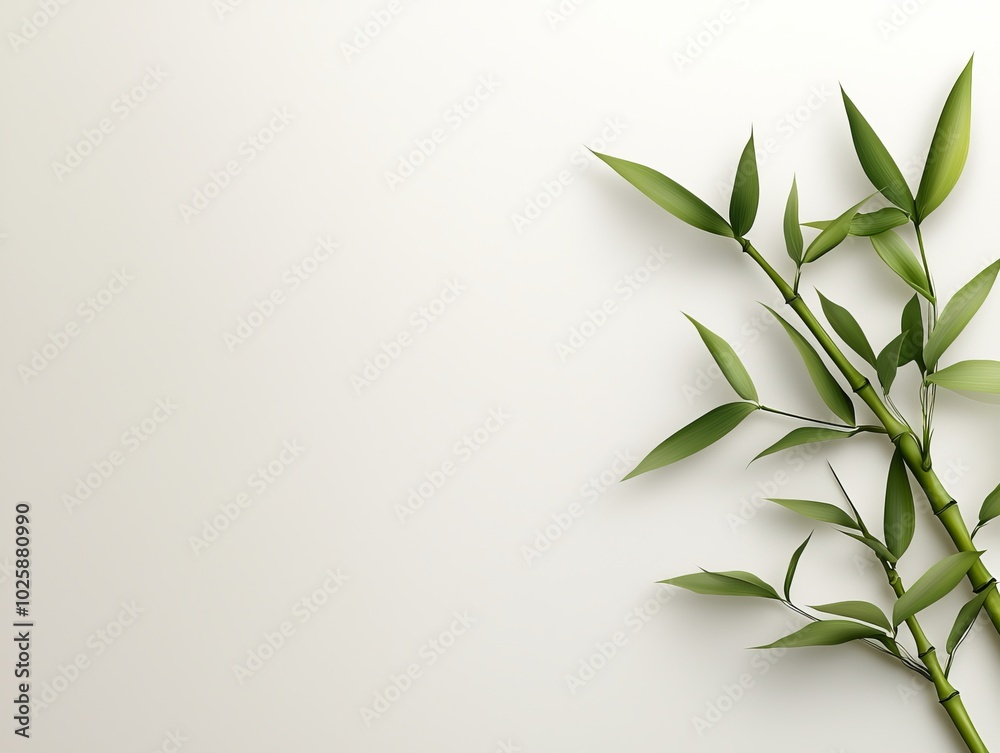 Fototapeta premium Green Bamboo Sprigs on White Background
