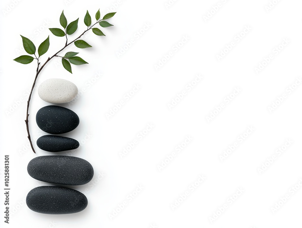 Zen Stones and Branch on White Background Zen Stones and Branch on White Background