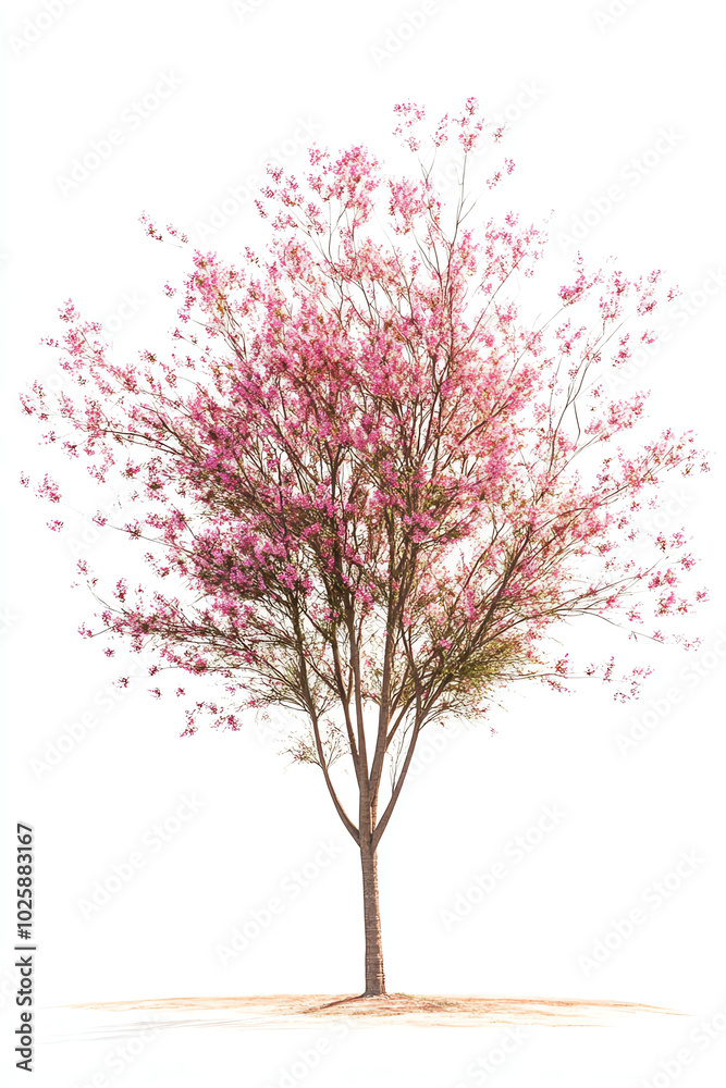 Pink flowering tree on a white background. Pink flowering tree on a white background.