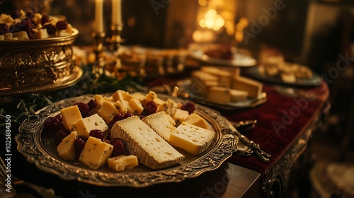 French cheese platter, dried fruits, luxurious, silver plate, serve, palace