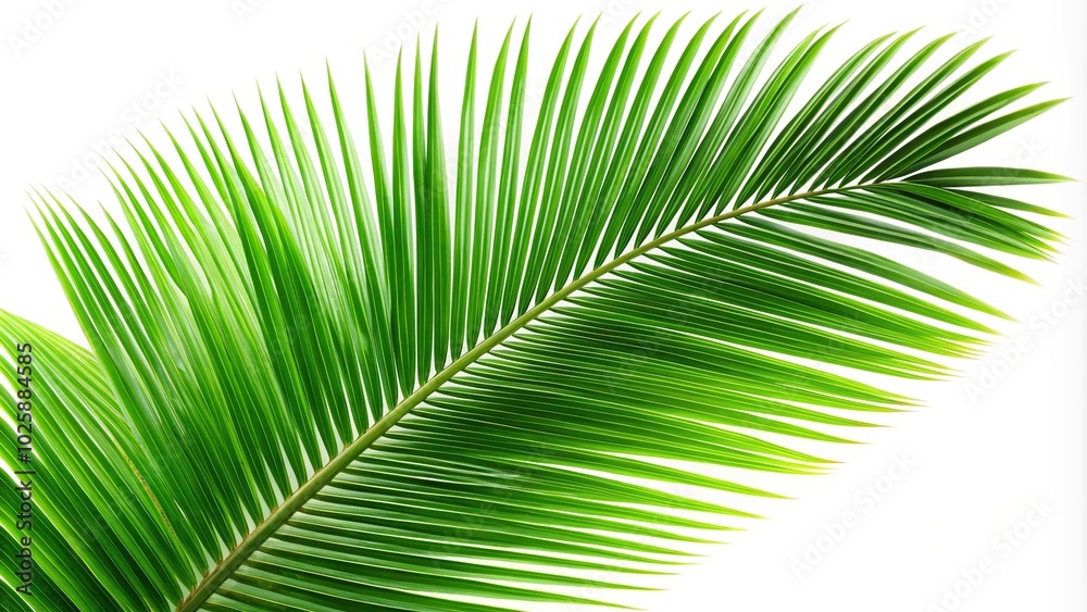 Coconut fronds and green palm leaves isolated on white background, tropical foliage Coconut fronds and green palm leaves isolated on white background, tropical foliage