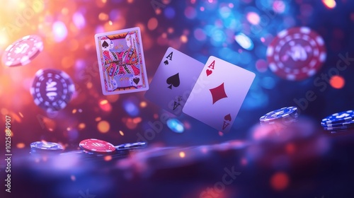 A pile of poker chips and a card with the letters AK on it