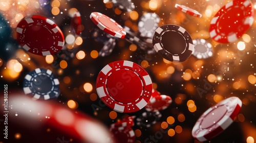 A pile of poker chips and a card with the letters AK on it