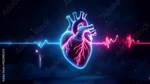 Human heart with pulse with 3D hologram. Medical concept. new technology.  Virtual technology background. Science. Biology. Human. Chart.