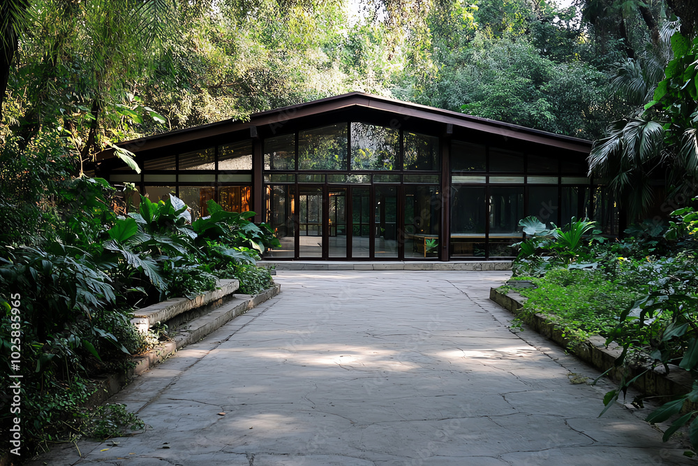 Modern house surrounded by lush greenery. Modern house surrounded by lush greenery.