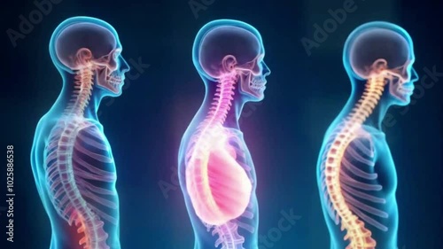 Futuristic biomedical concept of a doctor using advance holographic scanning a patient's. Scanning virtual patient for injury. Spine with red markings