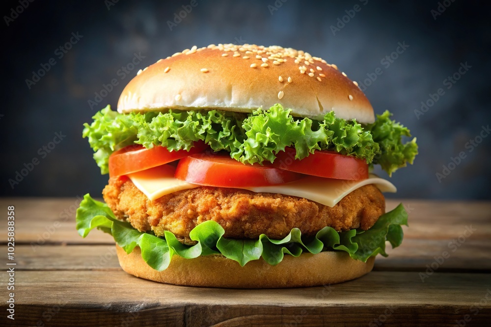 Crispy chicken burger with lettuce and tomato Crispy chicken burger with lettuce and tomato