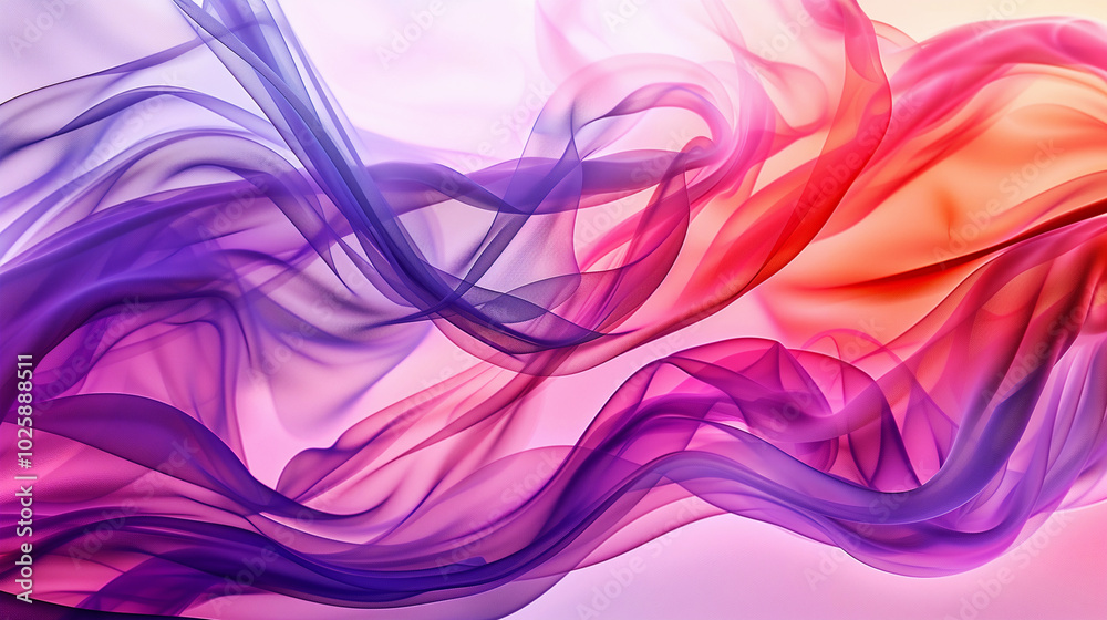 Obraz premium An abstract digital art background with flowing, sheer fabric in shades of purple and pink, creating an elegant and dreamy atmosphere.