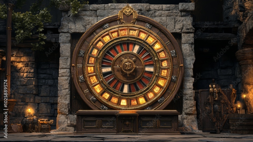 Obraz premium Colosseumthemed circular slot machine with gladiator bonus rounds and ancient design