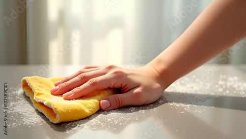 Heand cleaning the kitchen photo