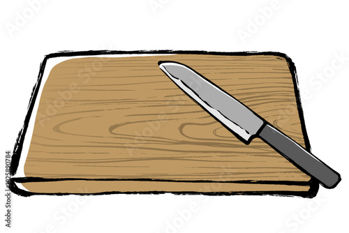 筆タッチのまな板と包丁のイラスト