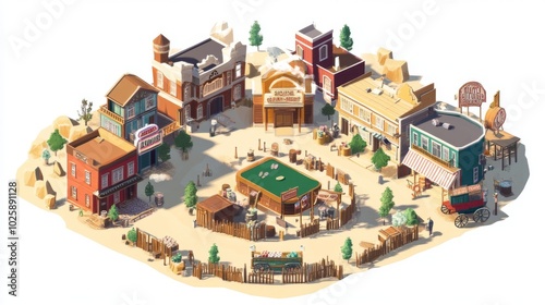 Frontier town casino 3D isometric render and minigames