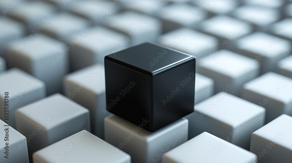 A black cube stand out is placed on top of a white cube A black cube stand out is placed on top of a white cube
