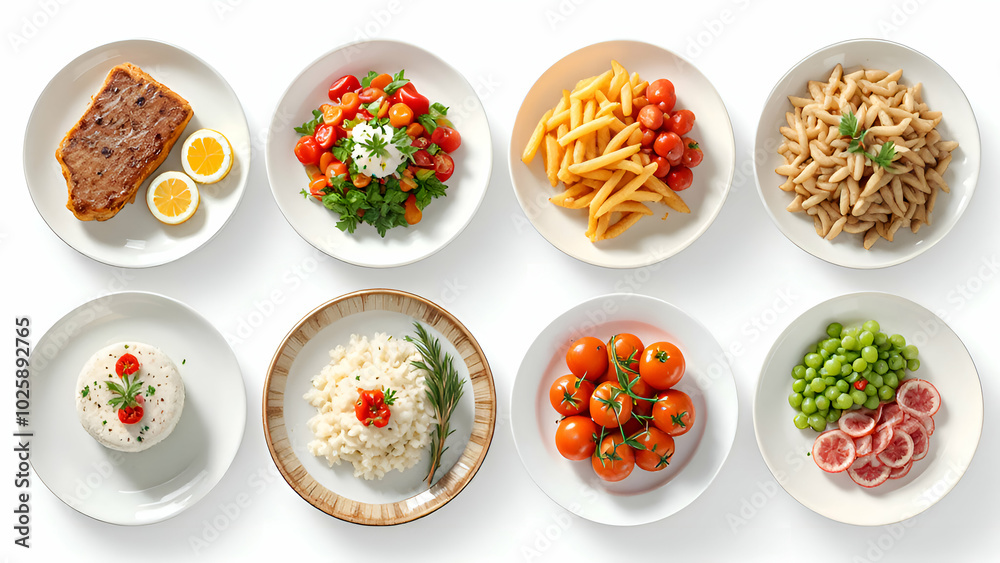Plates of food isolated on white Plates of food isolated on white
