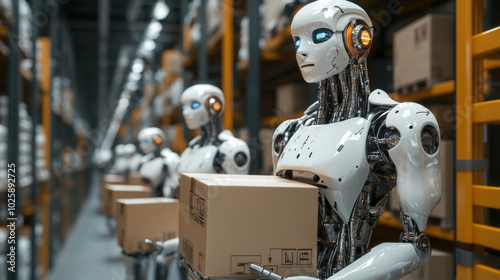 Robots are working in the warehouse