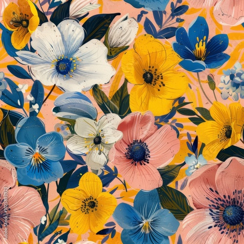 floral pattern. delicate florals, wildflowers and romantic motifs. ai generated