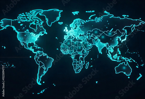 Neon Glowing World Map