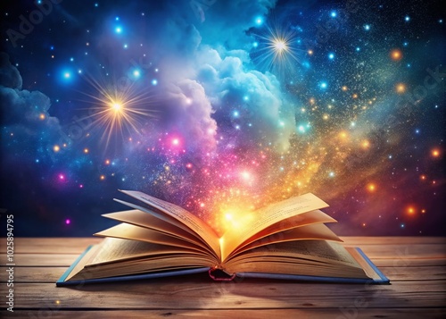 Open Book Transforming into Starry Sky Illustrating the Magic of Imagination and the Universe Through Words and Stories