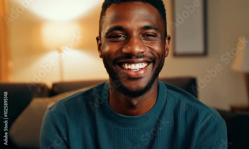 Happy African American Man Smiling at Home