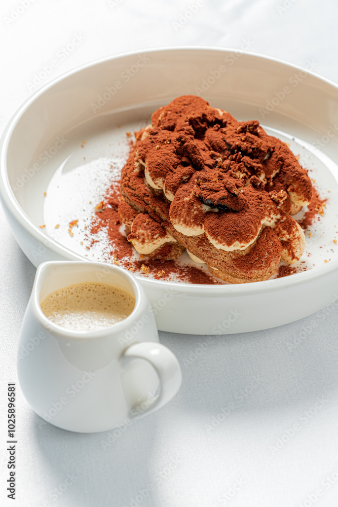 tiramisu cake with sauce on plate tiramisu cake with sauce on plate
