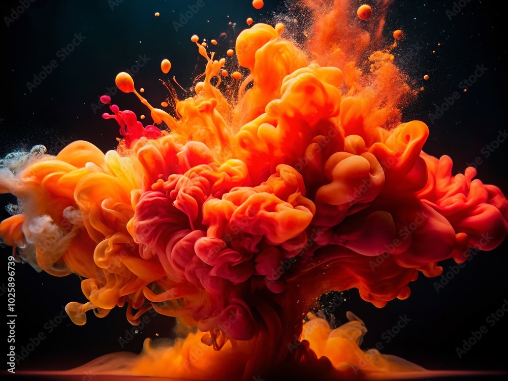Obraz premium Orange Red Ink Drops in Water - Abstract Bokeh Effect Background for Art and Design