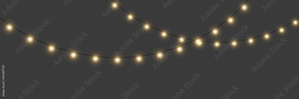 Christmas glowing garland. Light bulb and glare. On a transparent background. Christmas glowing garland. Light bulb and glare. On a transparent background.