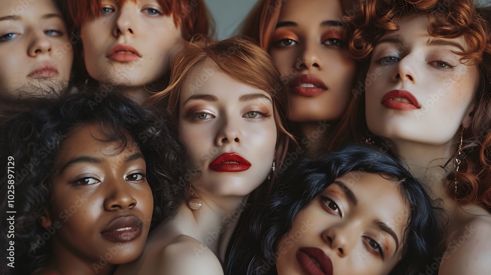Group of Women with Different Hairstyles and Fashion, Celebrating Individuality, Group Portrait, Diversity, Fashion Group of Women with Different Hairstyles and Fashion, Celebrating Individuality, Group Portrait, Diversity, Fashion