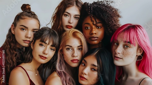 Group of Women with Different Hairstyles and Fashion, Celebrating Individuality, Group Portrait, Diversity, Fashion