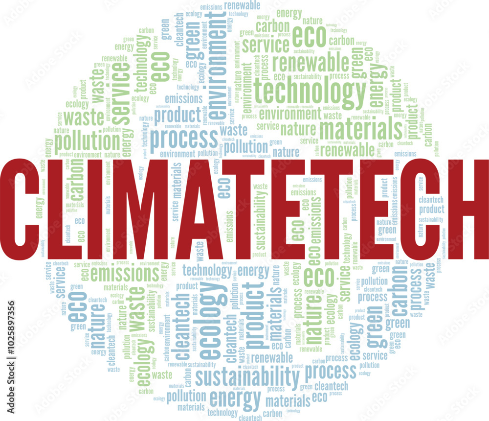 Obraz premium Climatetech: Clean Technology word cloud conceptual design isolated on white background.