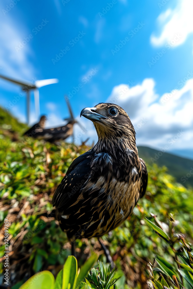 Bird perched in natural habitat, blue sky. Bird perched in natural habitat, blue sky.