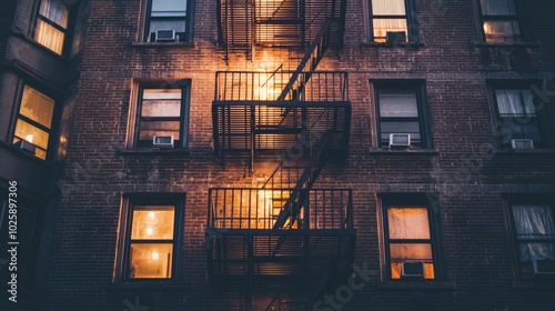 Under cover of darkness, a thief climbs up a fire escape to commit a burglary at an apartment building.