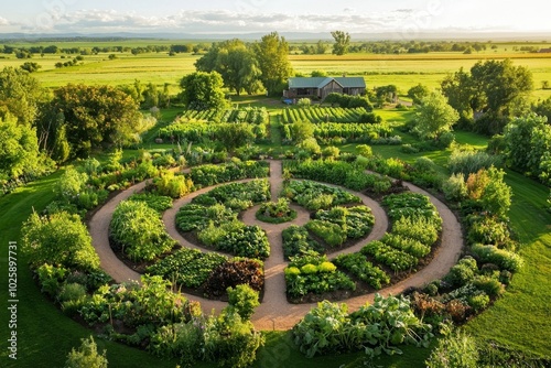 A circular agriculture model incorporating crop rotation, livestock integration, and biowaste recycling, promoting sustainability. photo