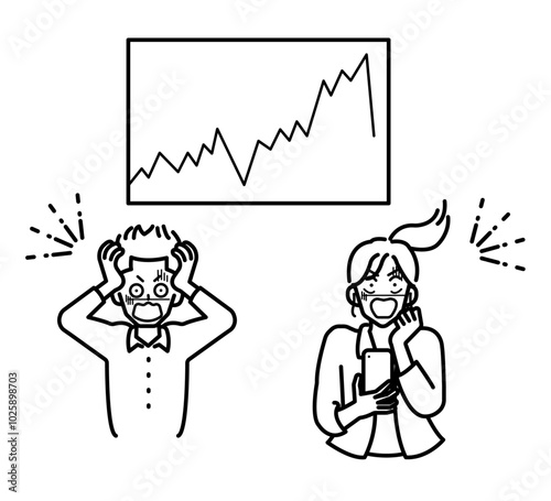 株価の暴落に狼狽する投資家のイラスト　線画のみ