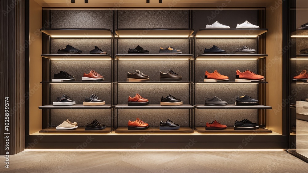 Modern Shoe Display in Retail Store Interior Modern Shoe Display in Retail Store Interior