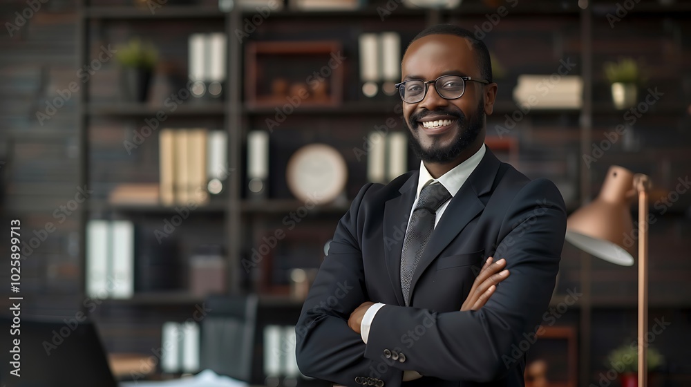 Happy Black Lawyer in Office, Arms Crossed, Business Theme, Lawyer, Professional Happy Black Lawyer in Office, Arms Crossed, Business Theme, Lawyer, Professional
