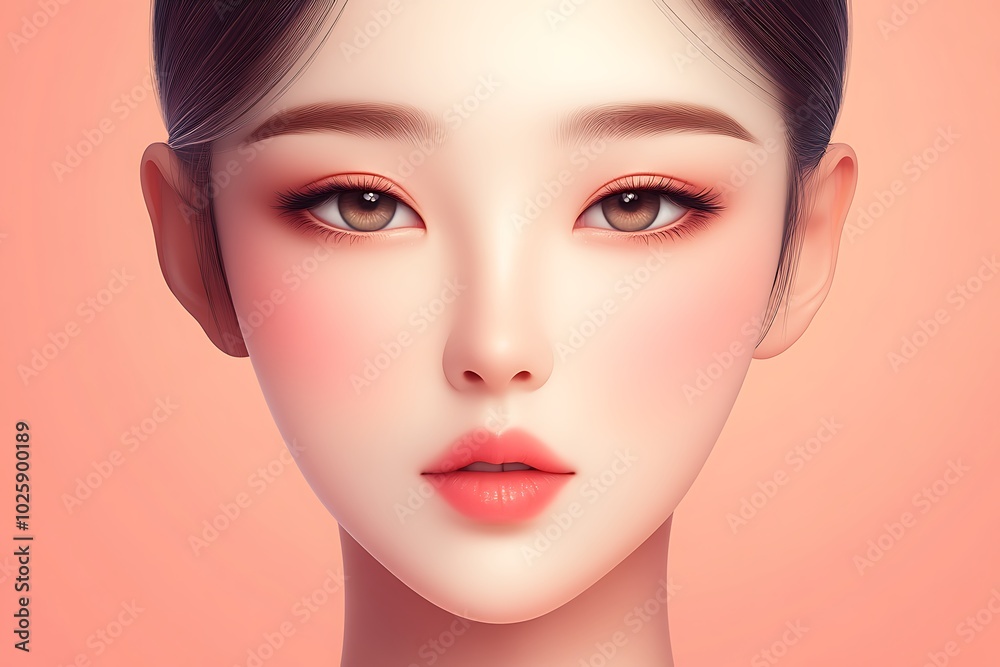 Close up of asian woman face. beauty fashion model with natural makeup and skin care concept Close up of asian woman face. beauty fashion model with natural makeup and skin care concept