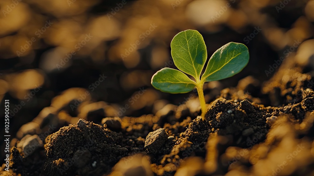 Fresh Plant Sprout Emerging from Dark Soil Fresh Plant Sprout Emerging from Dark Soil