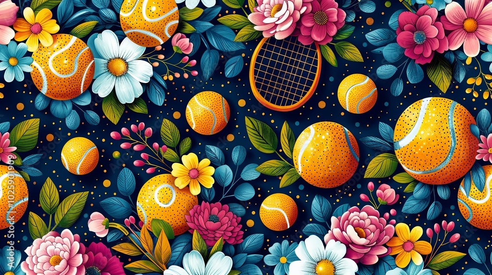 Floral pickleball paddles seamless pattern with balls, flowers. Vector summer game repeat background. Female tennis print in pastel colors, wallpaper, textile, fabric, wrapping paper Floral pickleball paddles seamless pattern with balls, flowers. Vector summer game repeat background. Female tennis print in pastel colors, wallpaper, textile, fabric, wrapping paper