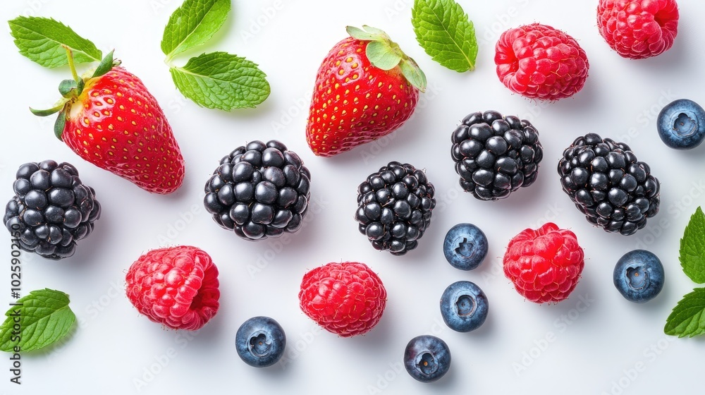 Fresh Berries Arrangement with Green Mint Leaves Fresh Berries Arrangement with Green Mint Leaves